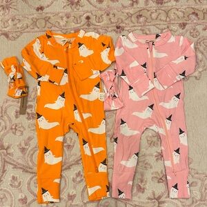 Halloween Cute Ghost Baby romper bundle Set with hairbows - Orange and Pink